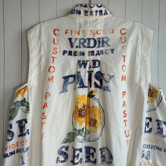 We The Free size S Moon Flower top oversized white seed sack print cotton NEW - Picture 9 of 14